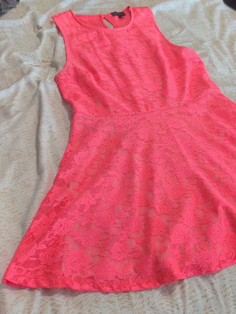 Topshop Pink Lace Fit & Flare Dress